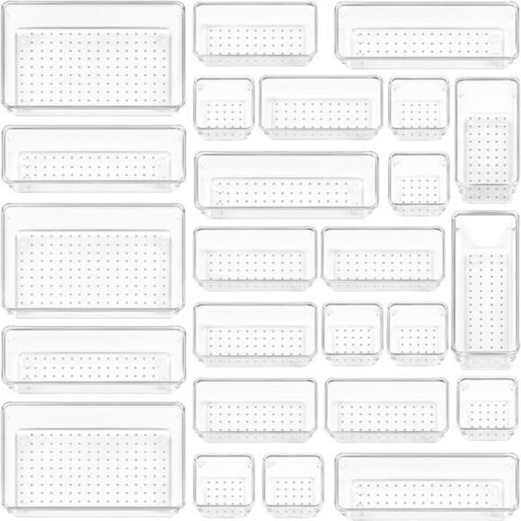 25 PCS Clear Plastic Drawer Organizers Set 4-Size Versatile Bathroom - Clear